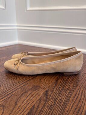ANN MASHBURN Italian Tan Beige Taupe Suede Classic Ballet Flats - Size 38/8